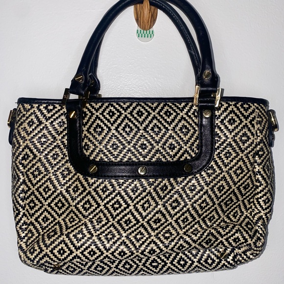 Tory Burch black and white straw raffia purse bag - Picture 6 of 8